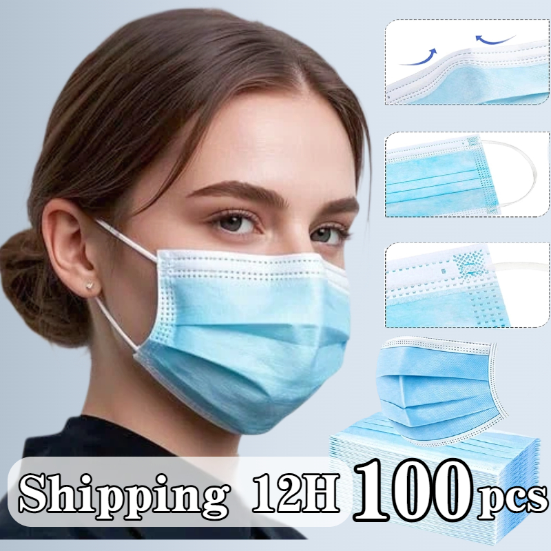 Disposable Mask Blue - 100 buah masker pelindung sekali pakai