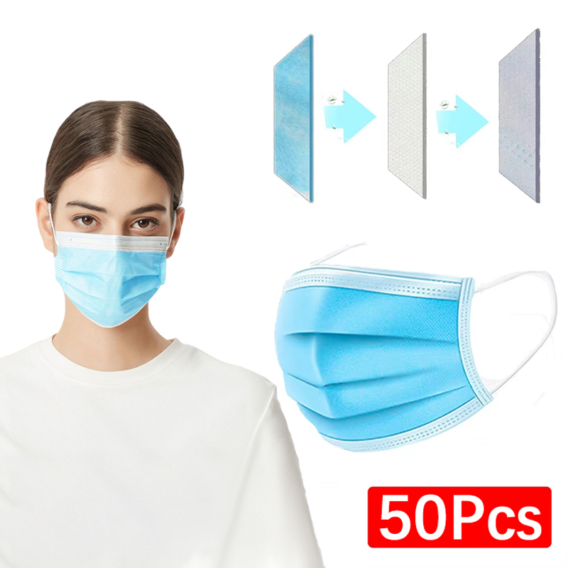 50 Buah Masker 3 Lapis Uniseks - Disposable Mask Blue ulasan dan harga